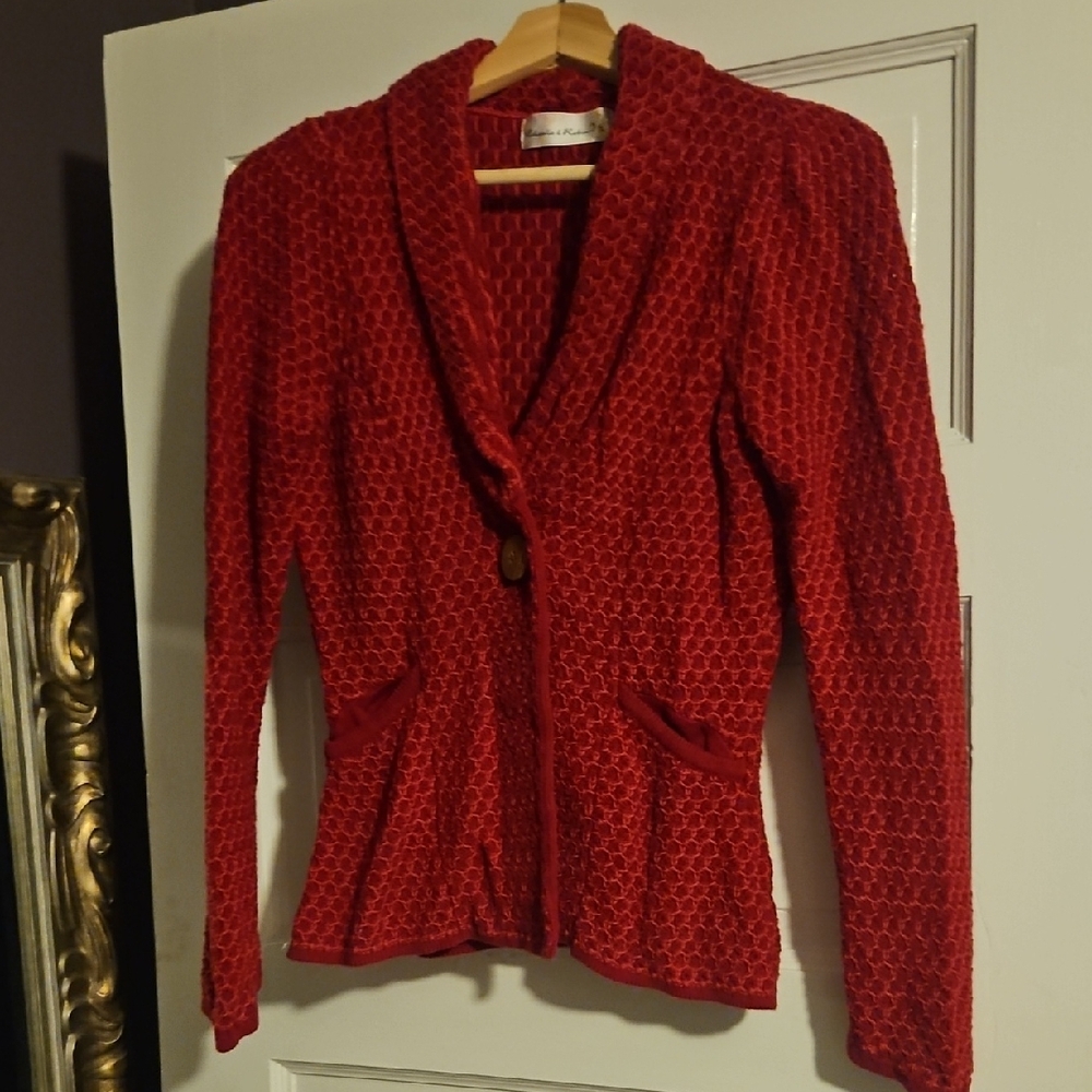 Anthropologie Red Textured Cardigan